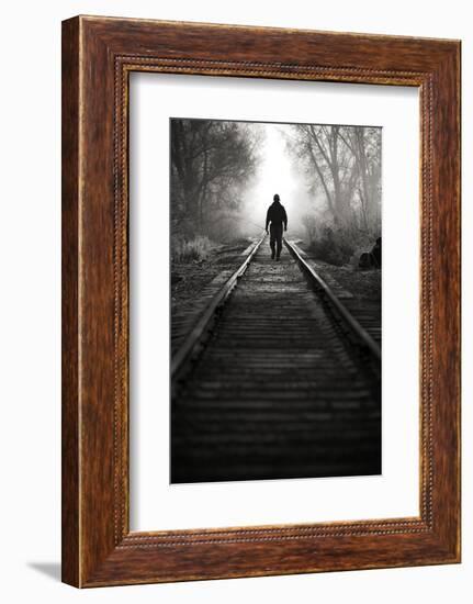 A Male Angler Walks Down Train Tracks Near the Middle Provo River in Winter in Utah-Adam Barker-Framed Photographic Print