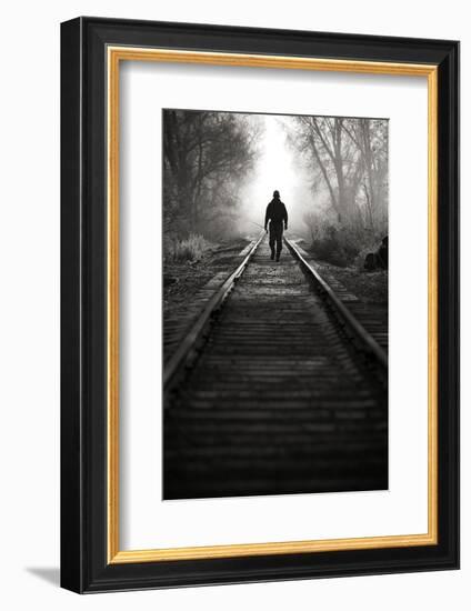 A Male Angler Walks Down Train Tracks Near the Middle Provo River in Winter in Utah-Adam Barker-Framed Photographic Print