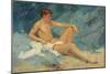 A Male Nude Reclining on Rocks (Oil on Canvas Board)-Henry Scott Tuke-Mounted Giclee Print