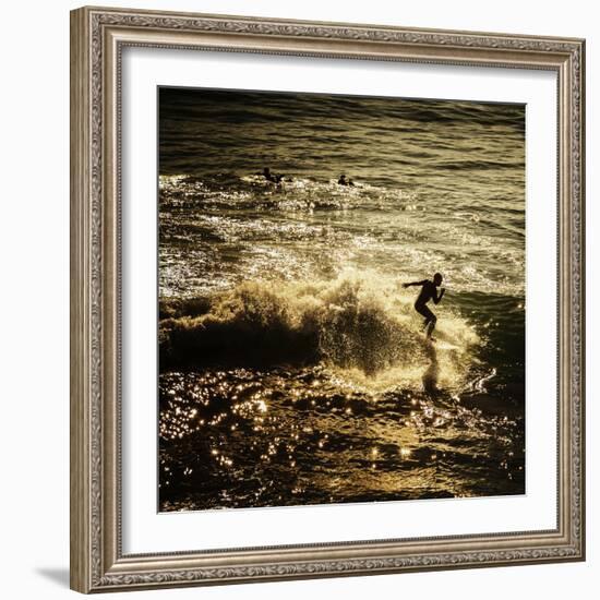 A Male Surfer Rides A Wave In The Pacific Ocean Off The Coast Of Santa Cruz This Image Tinted-Ron Koeberer-Framed Photographic Print