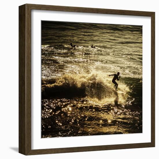 A Male Surfer Rides A Wave In The Pacific Ocean Off The Coast Of Santa Cruz This Image Tinted-Ron Koeberer-Framed Photographic Print