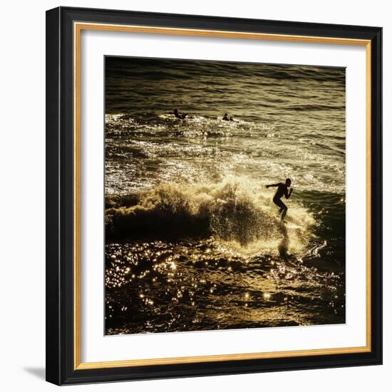 A Male Surfer Rides A Wave In The Pacific Ocean Off The Coast Of Santa Cruz This Image Tinted-Ron Koeberer-Framed Photographic Print