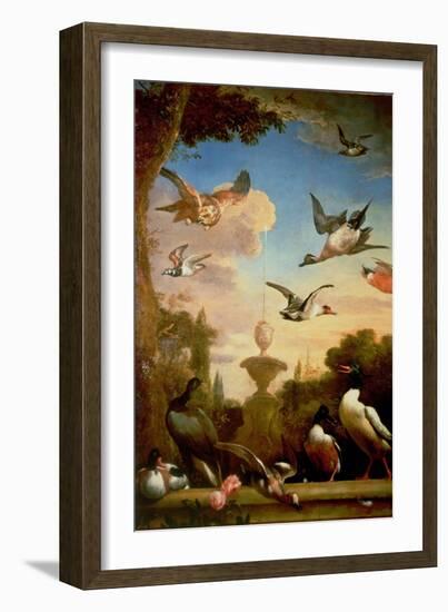 A Mallard and a Golden Eagle in a Classical Garden Landscape-Melchior de Hondecoeter-Framed Giclee Print