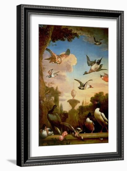 A Mallard and a Golden Eagle in a Classical Garden Landscape-Melchior de Hondecoeter-Framed Giclee Print