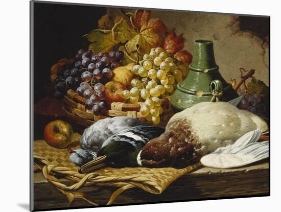 A Mallard and a Woodpigeon with a Basket of Apples and Grapes on a Wooden Ledge-Charles Thomas Bale-Mounted Giclee Print