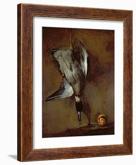 A Mallard Duck hanging on a wall with a Seville orange, 1720-30-Jean-Baptiste Simeon Chardin-Framed Giclee Print