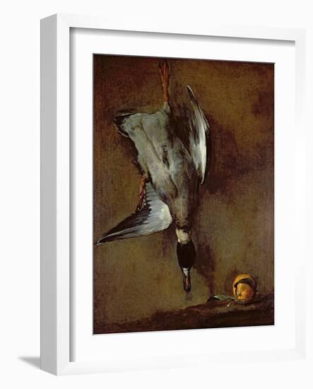 A Mallard Duck hanging on a wall with a Seville orange, 1720-30-Jean-Baptiste Simeon Chardin-Framed Giclee Print