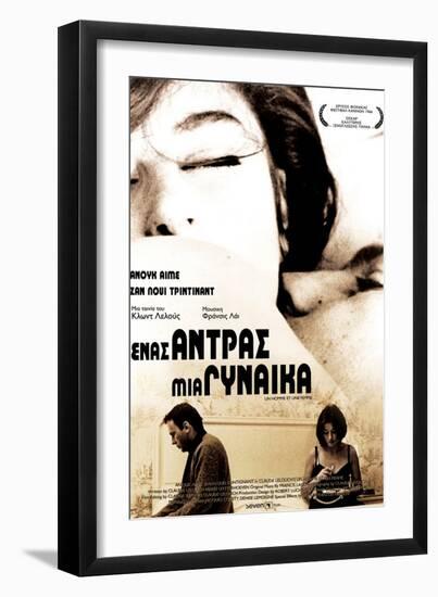 A Man and a Woman, Greek Movie Poster, 1966-null-Framed Premium Giclee Print