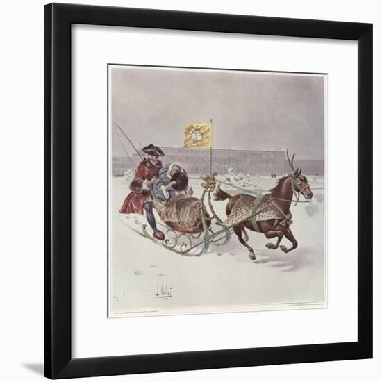 A Man and a Woman Riding a Horse-Drawn Sledge-Louis Vallet-Framed Giclee Print