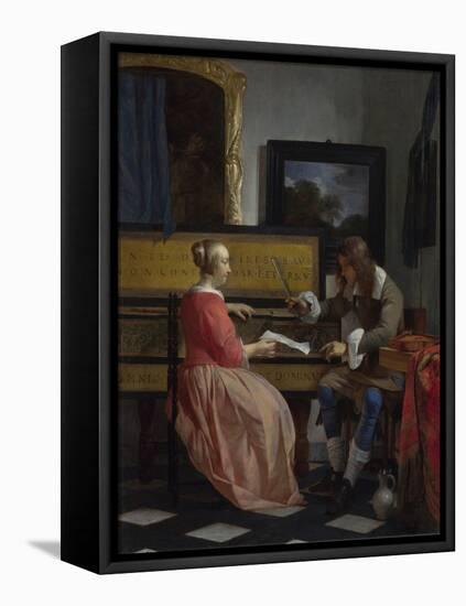 A Man and a Woman Seated by a Virginal, Ca 1665-Gabriel Metsu-Framed Premier Image Canvas