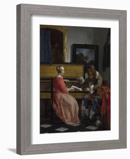 A Man and a Woman Seated by a Virginal, Ca 1665-Gabriel Metsu-Framed Giclee Print