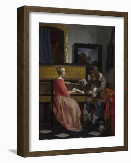 A Man and a Woman Seated by a Virginal, Ca 1665-Gabriel Metsu-Framed Giclee Print