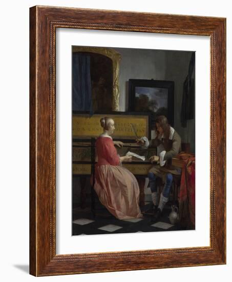 A Man and a Woman Seated by a Virginal, Ca 1665-Gabriel Metsu-Framed Giclee Print