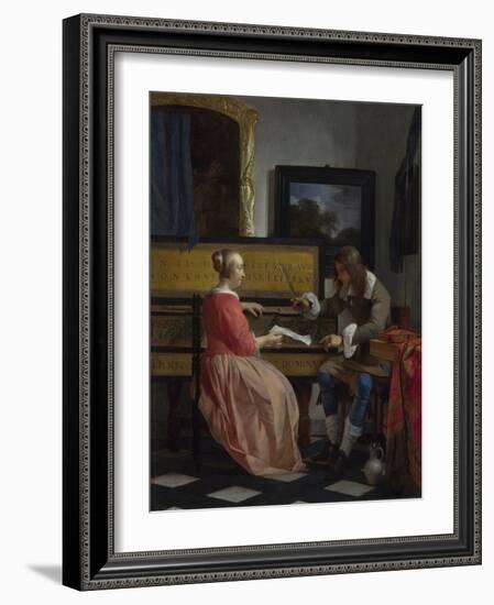 A Man and a Woman Seated by a Virginal, Ca 1665-Gabriel Metsu-Framed Giclee Print