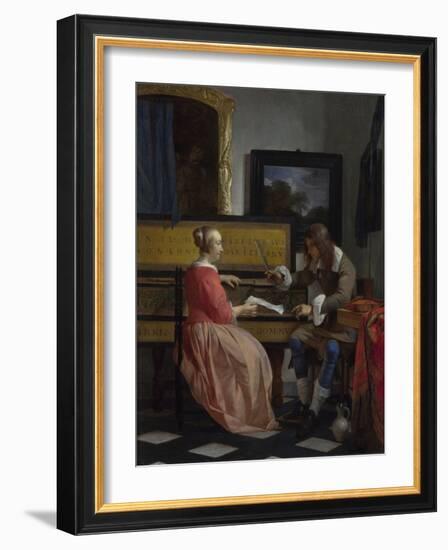 A Man and a Woman Seated by a Virginal, Ca 1665-Gabriel Metsu-Framed Giclee Print