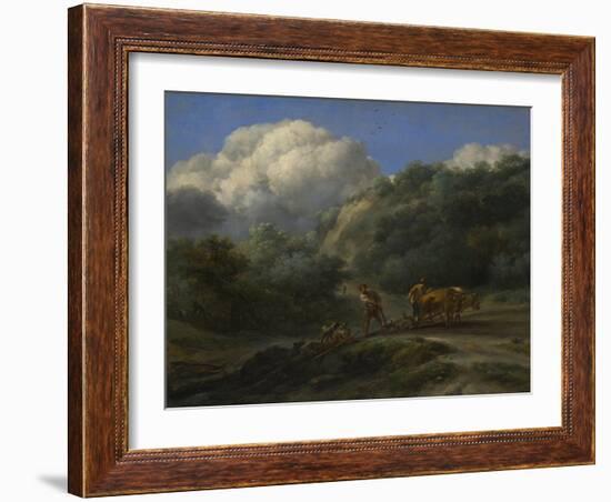 A Man and a Youth Ploughing with Oxen, C. 1650-Nicolaes Berchem-Framed Giclee Print