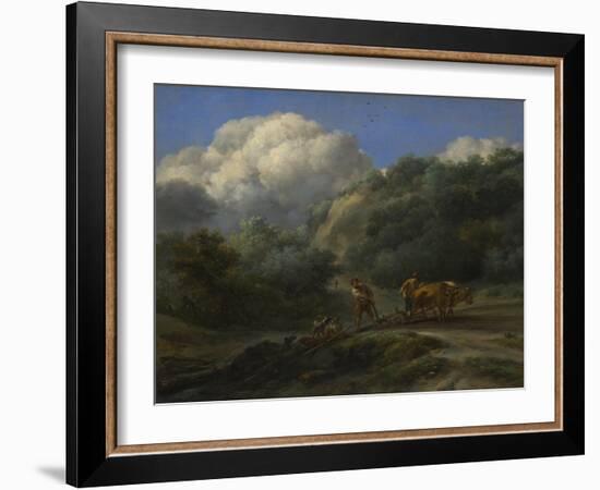 A Man and a Youth Ploughing with Oxen, C. 1650-Nicolaes Berchem-Framed Giclee Print