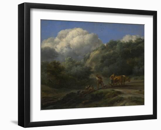 A Man and a Youth Ploughing with Oxen, C. 1650-Nicolaes Berchem-Framed Giclee Print