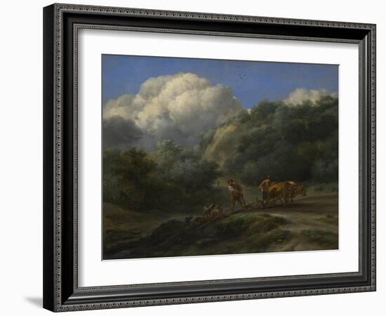 A Man and a Youth Ploughing with Oxen, C. 1650-Nicolaes Berchem-Framed Giclee Print