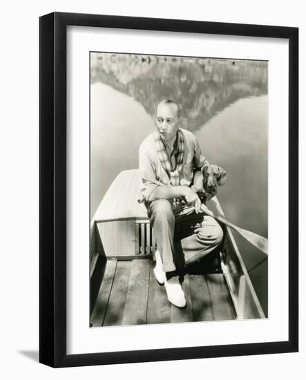 A Man and His Dachshund Go Rowing-null-Framed Photo