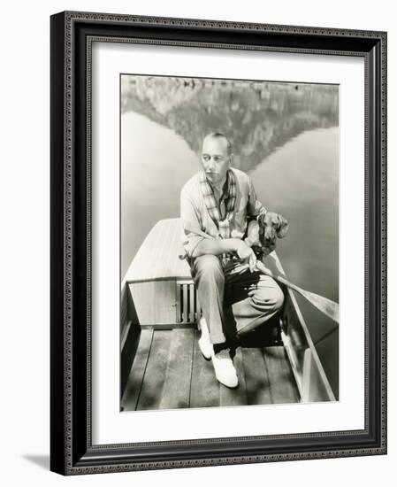 A Man and His Dachshund Go Rowing-null-Framed Photo