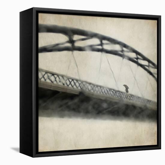 A Man Crossing a Bridge on a Raining Day-Trigger Image-Framed Premier Image Canvas