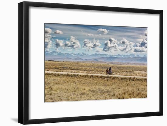 A Man Cycles with a Family Member on the Back of His Bicycle Between La Paz and Tiwanaku-Alex Saberi-Framed Photographic Print