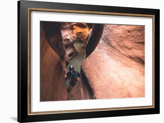 A Man Descends Into The Slot Canyon Of Fry Canyon-Lindsay Daniels-Framed Photographic Print