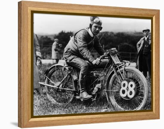 A Man Dressed in Leathers on a Harley-Davidson-null-Framed Premier Image Canvas