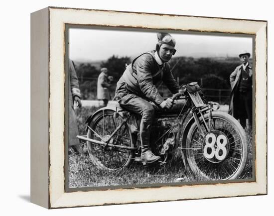 A Man Dressed in Leathers on a Harley-Davidson-null-Framed Premier Image Canvas