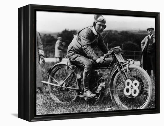 A Man Dressed in Leathers on a Harley-Davidson-null-Framed Premier Image Canvas