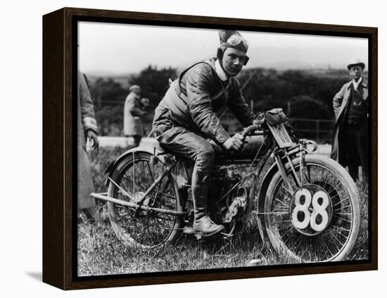 A Man Dressed in Leathers on a Harley-Davidson-null-Framed Premier Image Canvas