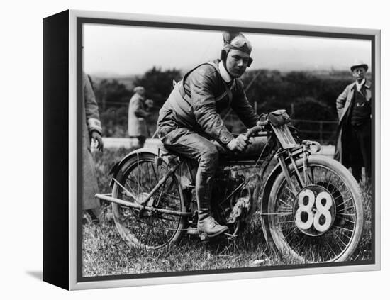 A Man Dressed in Leathers on a Harley-Davidson-null-Framed Premier Image Canvas