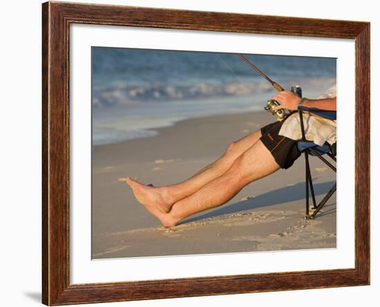 A Man Fishes from His Deck Chair in Platypus Bay on Fraser Island's West Coast, Australia-Andrew Watson-Framed Photographic Print