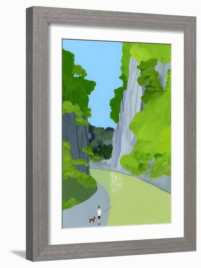 A man fishing in a valley-Hiroyuki Izutsu-Framed Giclee Print