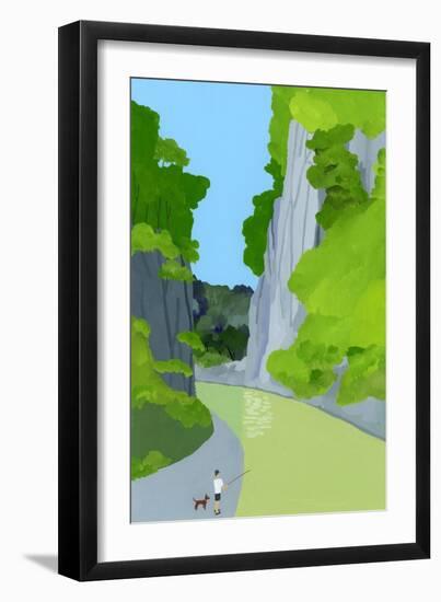 A man fishing in a valley-Hiroyuki Izutsu-Framed Giclee Print