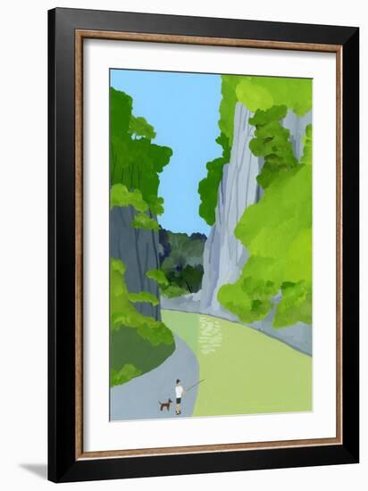 A man fishing in a valley-Hiroyuki Izutsu-Framed Giclee Print