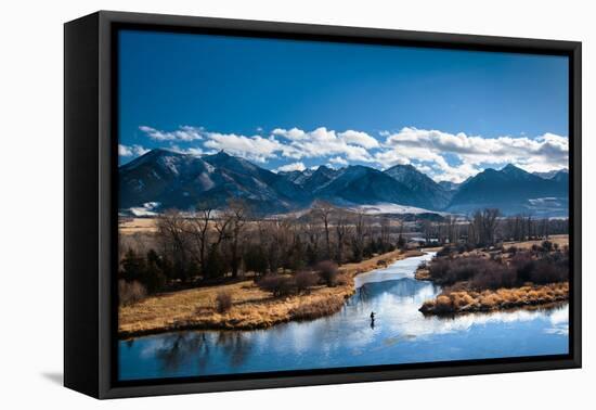 A Man Fly Fishes In A Spring Creek In Paradise Valley, Montana On A Beautiful Wintry Day-Ben Herndon-Framed Premier Image Canvas