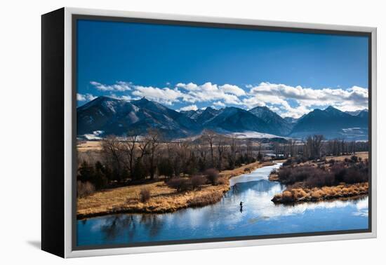 A Man Fly Fishes In A Spring Creek In Paradise Valley, Montana On A Beautiful Wintry Day-Ben Herndon-Framed Premier Image Canvas