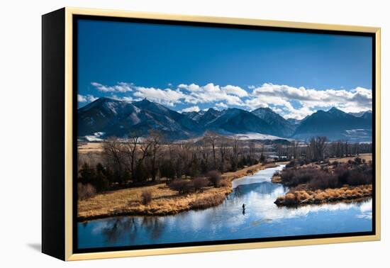 A Man Fly Fishes In A Spring Creek In Paradise Valley, Montana On A Beautiful Wintry Day-Ben Herndon-Framed Premier Image Canvas