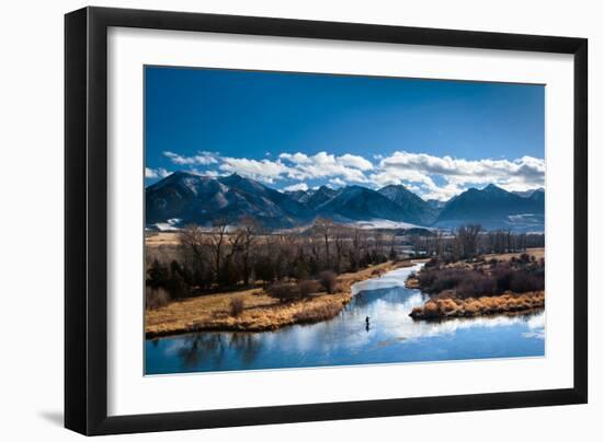 A Man Fly Fishes In A Spring Creek In Paradise Valley, Montana On A Beautiful Wintry Day-Ben Herndon-Framed Photographic Print