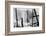 A Man Hangs Precariously from a Line During the Construction of a Skyscraper in New York-null-Framed Photographic Print