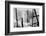 A Man Hangs Precariously from a Line During the Construction of a Skyscraper in New York-null-Framed Photographic Print