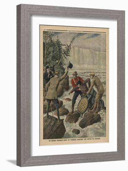 A Man in a Barrel Crossing the Niagara Falls-French School-Framed Giclee Print