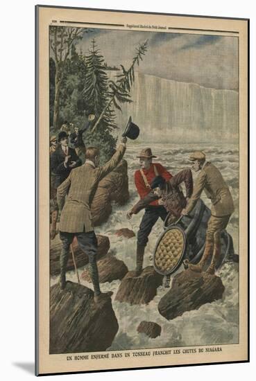 A Man in a Barrel Crossing the Niagara Falls-French School-Mounted Giclee Print