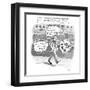 A man is seen walking down the sidewalk with word bubbles around him decla? - New Yorker Cartoon-Roz Chast-Framed Premium Giclee Print