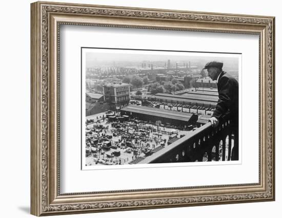 A Man Looks Down over the Old Caledonian Road Market, Caledonian Road, North London-null-Framed Photographic Print