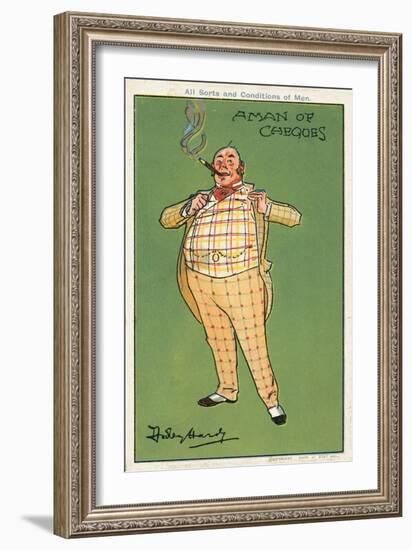 A Man of Cheques: a Fat Wealthy Man Wearing a Checked Suit (Chromolitho)-Dudley Hardy-Framed Giclee Print