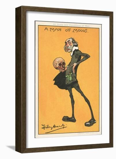 A Man of Moods: Shakespeare's Character, Hamlet, with the Skull of Yorick (Colour Litho)-Dudley Hardy-Framed Giclee Print