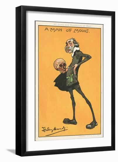 A Man of Moods: Shakespeare's Character, Hamlet, with the Skull of Yorick (Colour Litho)-Dudley Hardy-Framed Giclee Print